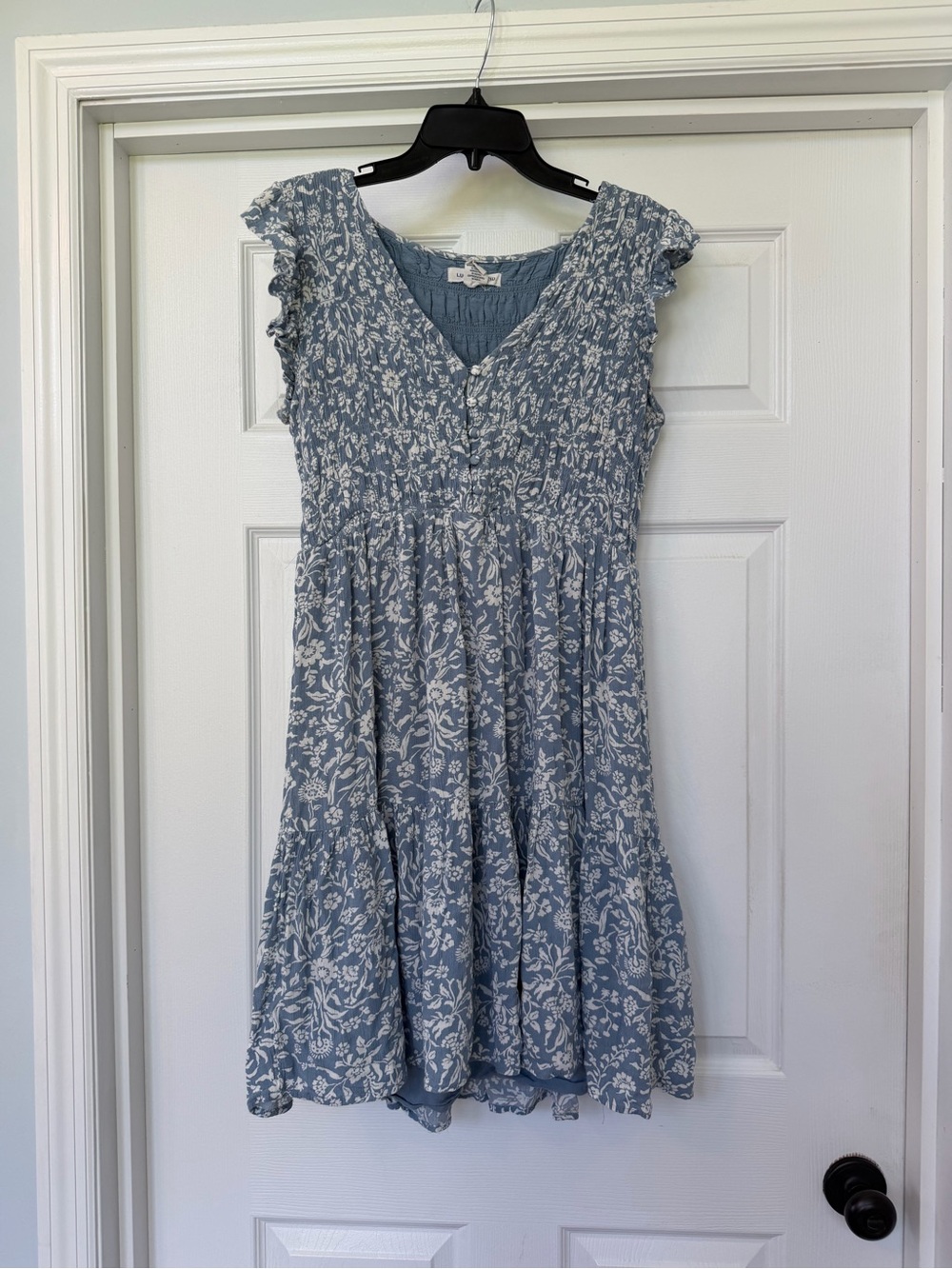 Lucky Brand Soft Blue Floral V-Neck Mini Dress